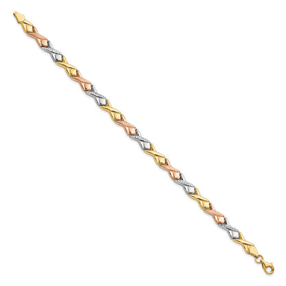 10K Tricolor Poliert / Gebürstet und Diamantiert Armband