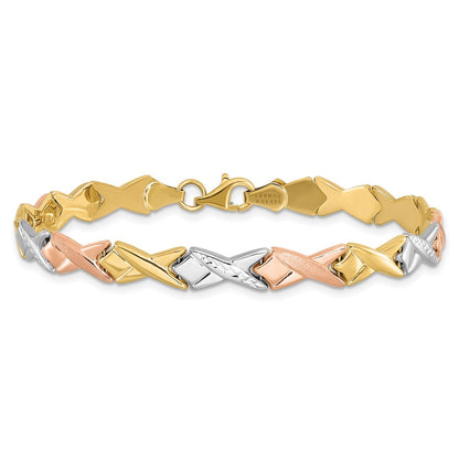 10K Tricolor Poliert / Gebürstet und Diamantiert Armband