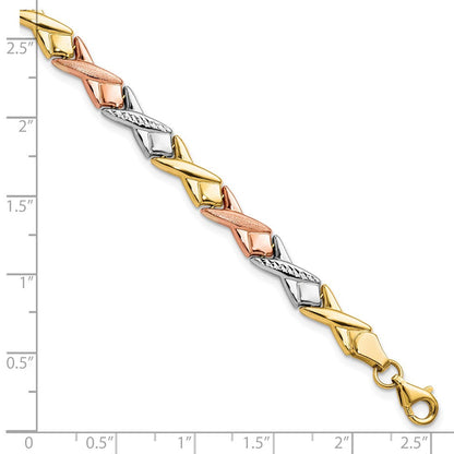 10K Tricolor Poliert / Gebürstet und Diamantiert Armband