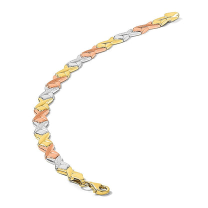 10K Tricolor Poliert / Gebürstet und Diamantiert Armband