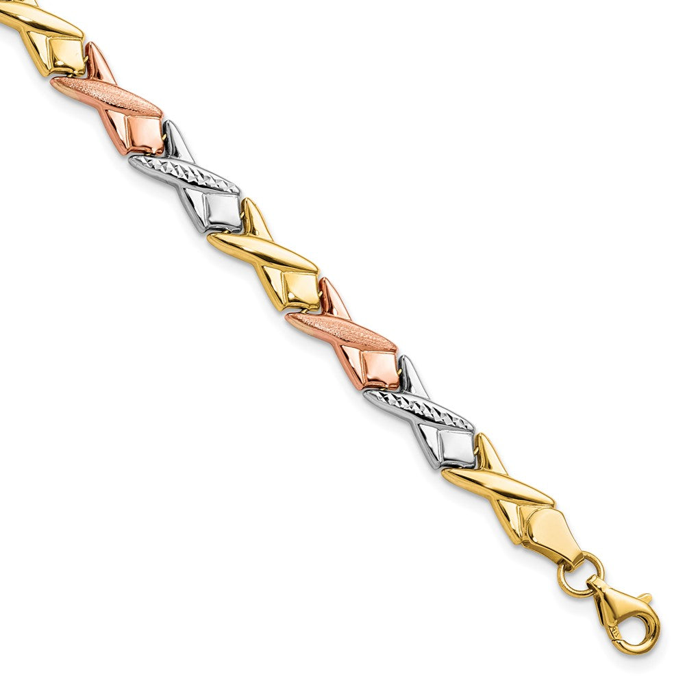 10K Tricolor Poliert / Gebürstet und Diamantiert Armband