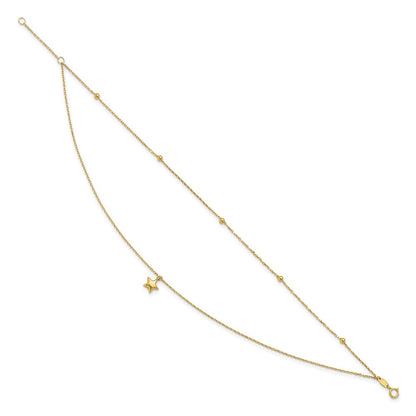 10K Gelbgold Poliert 2-strand Stern Plus Verlängerung. Kette Fußkettchen