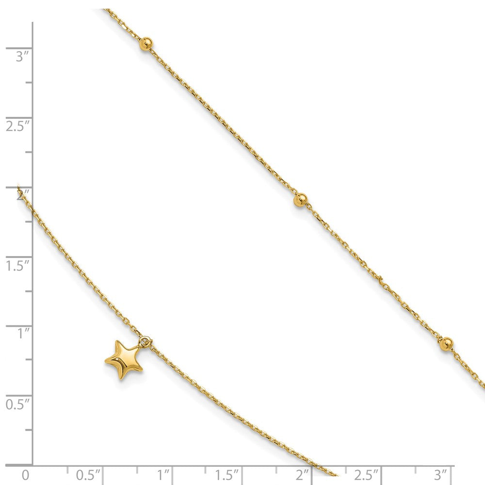 10K Gelbgold Poliert 2-strand Stern Plus Verlängerung. Kette Fußkettchen