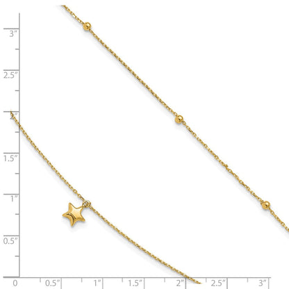 10K Gelbgold Poliert 2-strand Stern Plus Verlängerung. Kette Fußkettchen