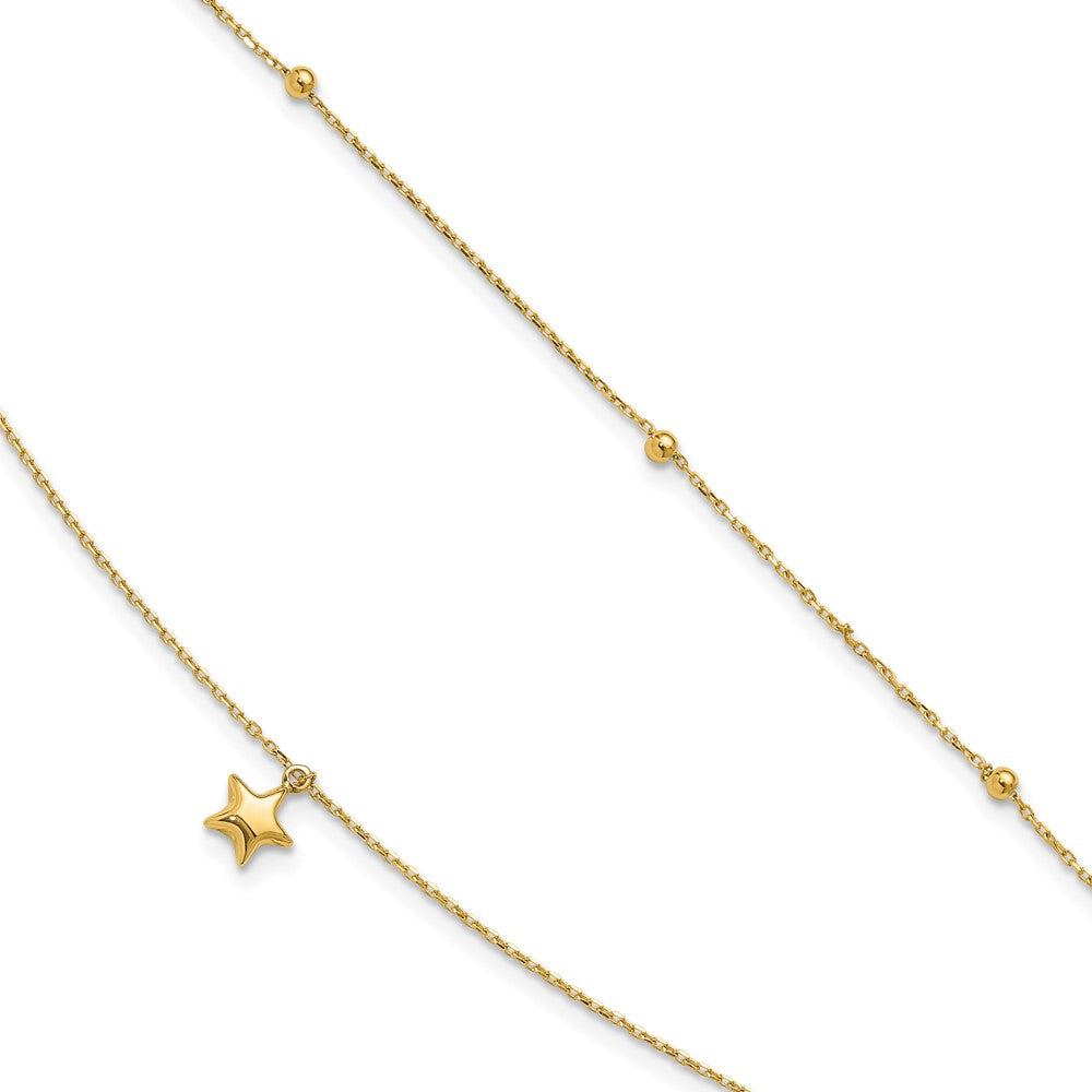 10K Gelbgold Poliert 2-strand Stern Plus Verlängerung. Kette Fußkettchen