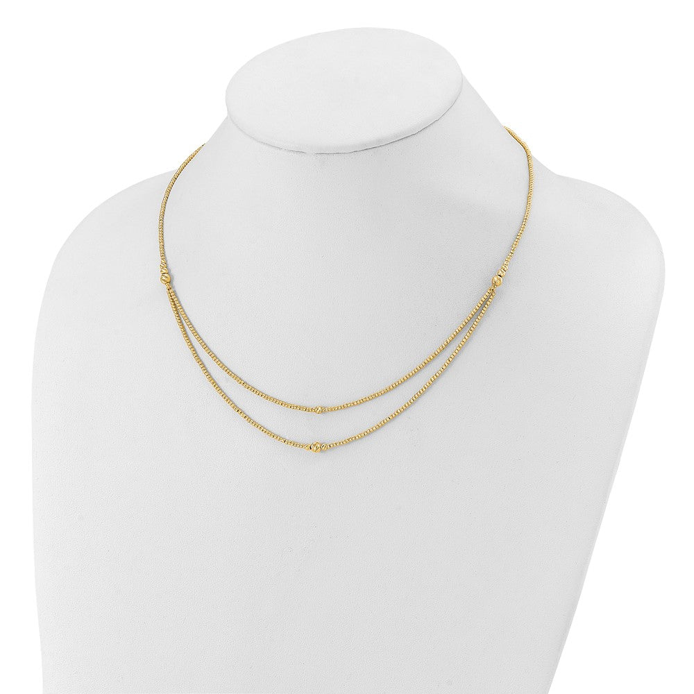10K Gelbgold Poliert und Diamantiert Perlen 2 Strang Halskette