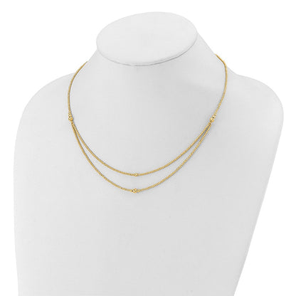 10K Gelbgold Poliert und Diamantiert Perlen 2 Strang Halskette