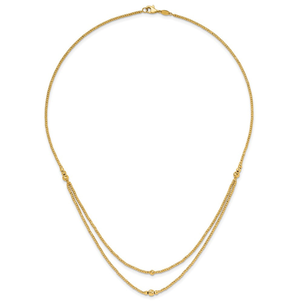 10K Gelbgold Poliert und Diamantiert Perlen 2 Strang Halskette