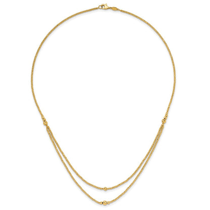 10K Gelbgold Poliert und Diamantiert Perlen 2 Strang Halskette