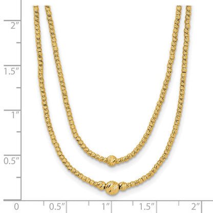 10K Gelbgold Poliert und Diamantiert Perlen 2 Strang Halskette