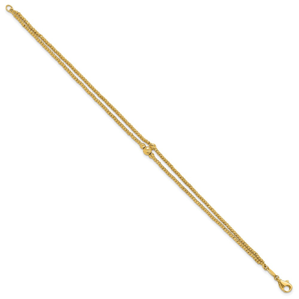 10K Gelbgold Poliert und Diamantiert Perlen 2 Strang Armband