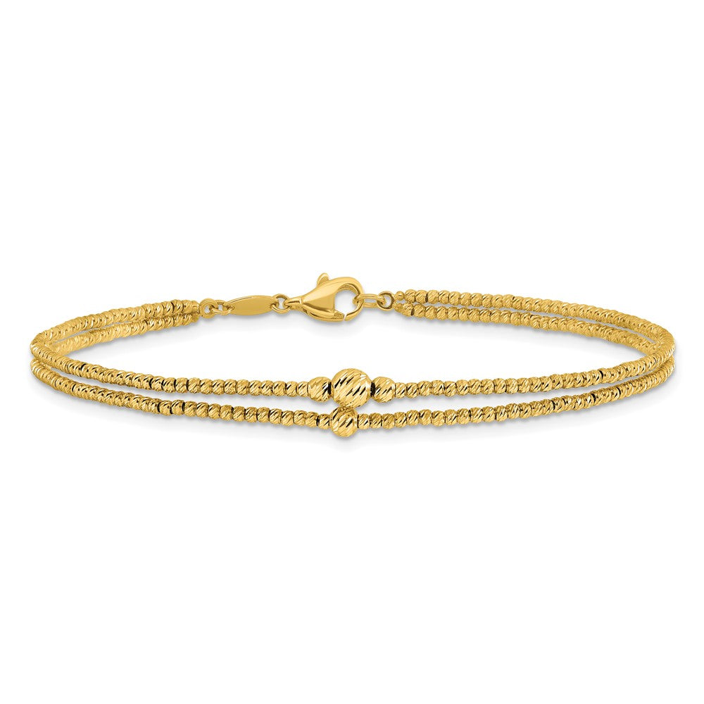 10K Gelbgold Poliert und Diamantiert Perlen 2 Strang Armband