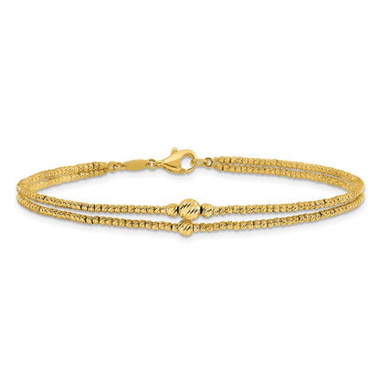10K Gelbgold Poliert und Diamantiert Perlen 2 Strang Armband
