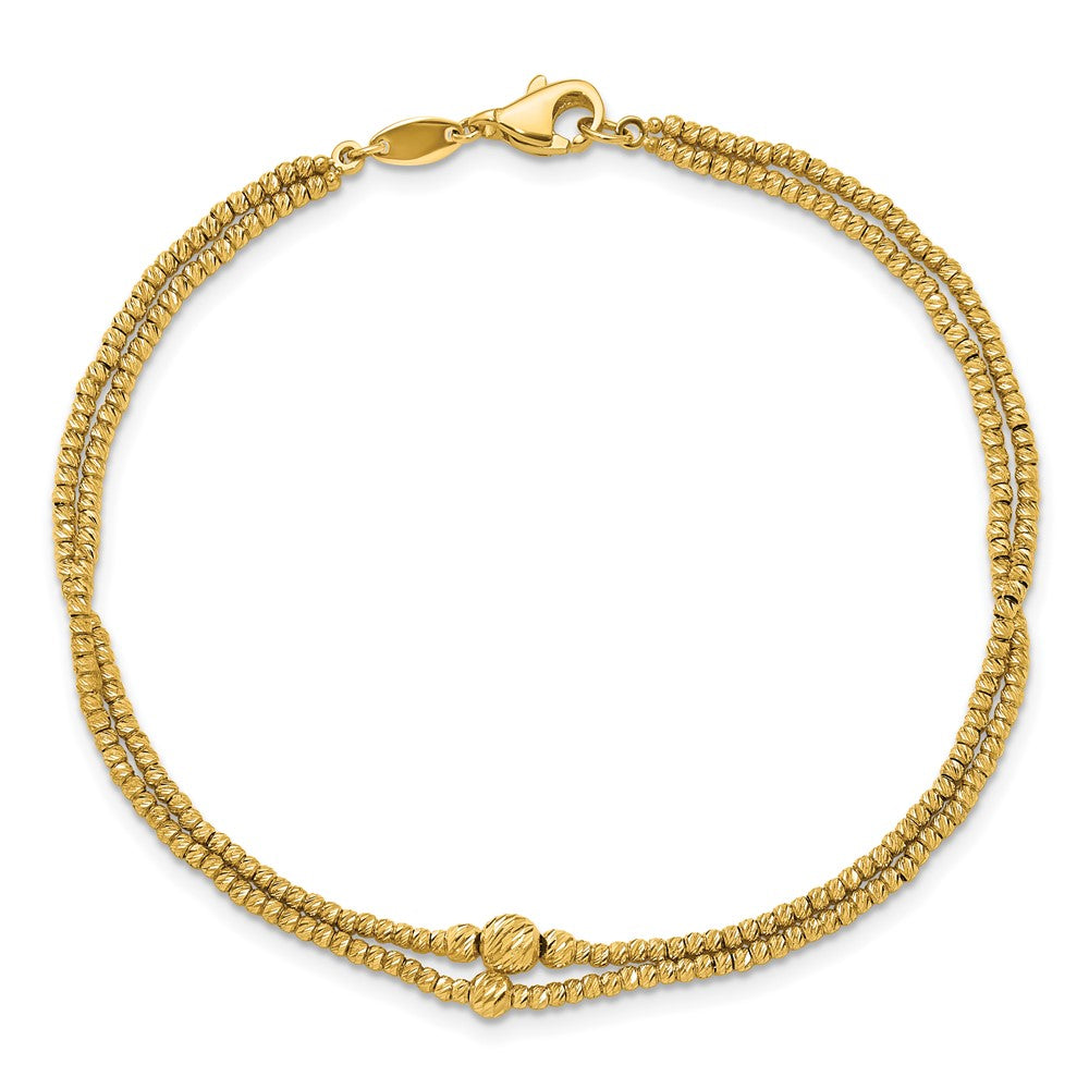 10K Gelbgold Poliert und Diamantiert Perlen 2 Strang Armband