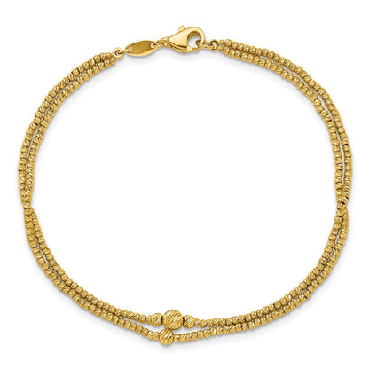 10K Gelbgold Poliert und Diamantiert Perlen 2 Strang Armband