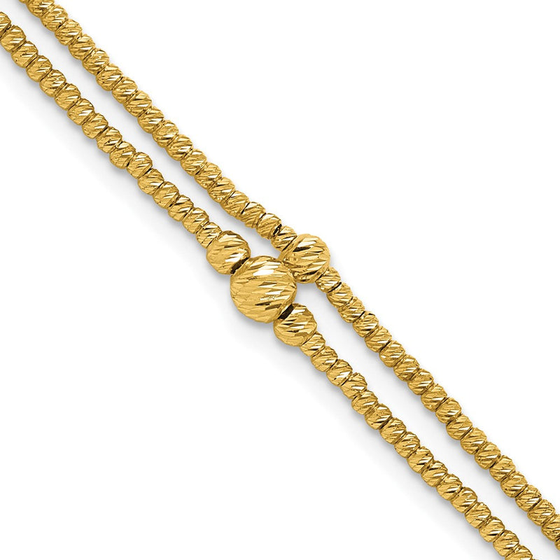 10K Gelbgold Poliert und Diamantiert Perlen 2 Strang Armband