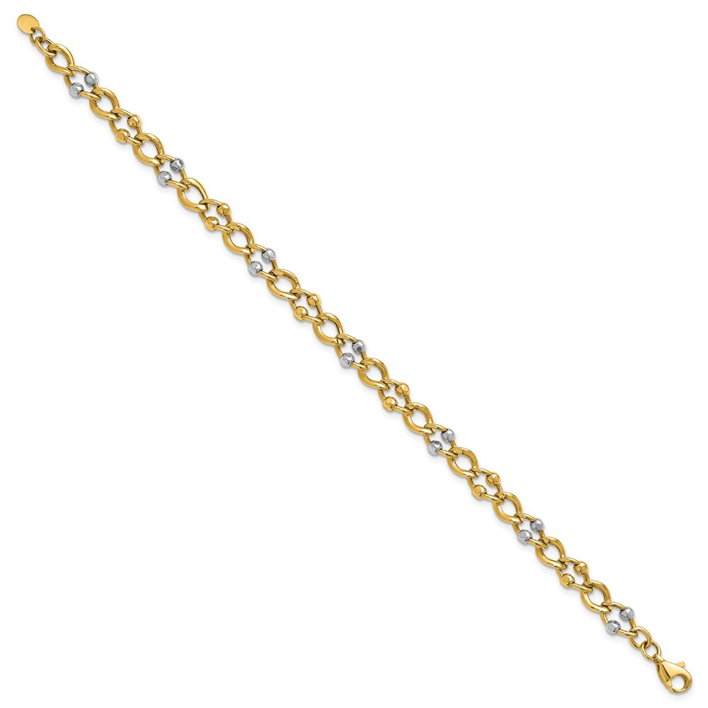 10K Bicolor Poliert Fantasieglieder mit Perlen Armband
