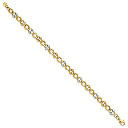 10K Bicolor Poliert Fantasieglieder mit Perlen Armband