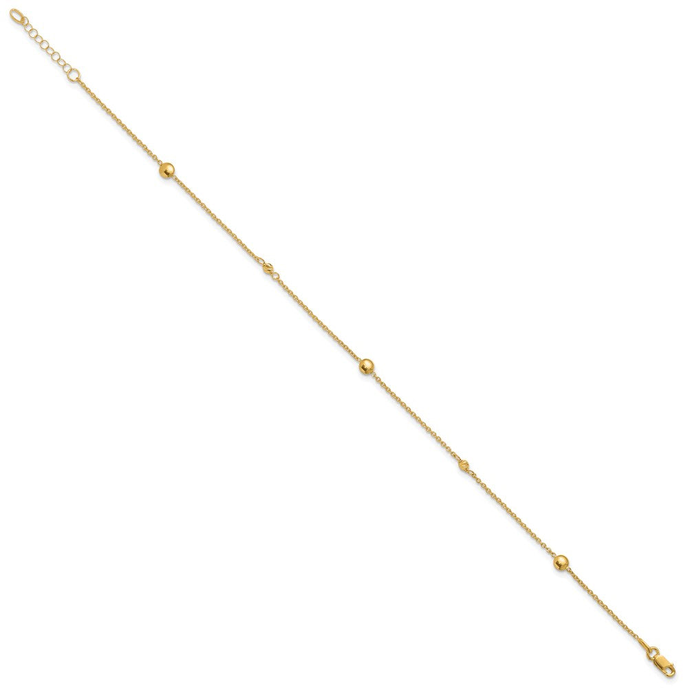 10K Gelbgold Poliert und Diamant-cut Fantasie Plus Verlängerung. Kette Fußkettchen