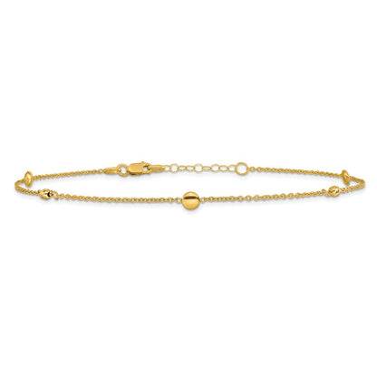 10K Gelbgold Poliert und Diamant-cut Fantasie Plus Verlängerung. Kette Fußkettchen