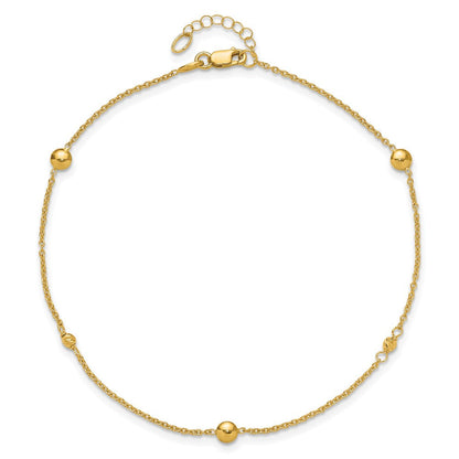 10K Gelbgold Poliert und Diamant-cut Fantasie Plus Verlängerung. Kette Fußkettchen