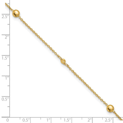 10K Gelbgold Poliert und Diamant-cut Fantasie Plus Verlängerung. Kette Fußkettchen