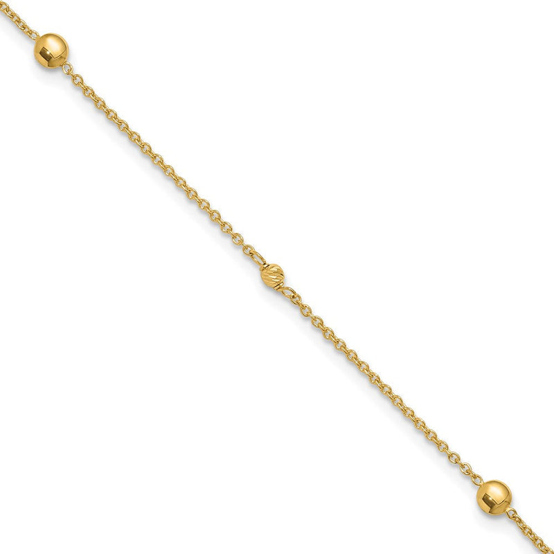 10K Gelbgold Poliert und Diamant-cut Fantasie Plus Verlängerung. Kette Fußkettchen