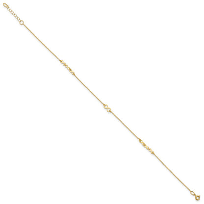 10K Gelbgold Poliert und Diamant-cut Unendlichkeit 10 Zoll Plus 1 Zoll Verlängerung. Fußkettchen