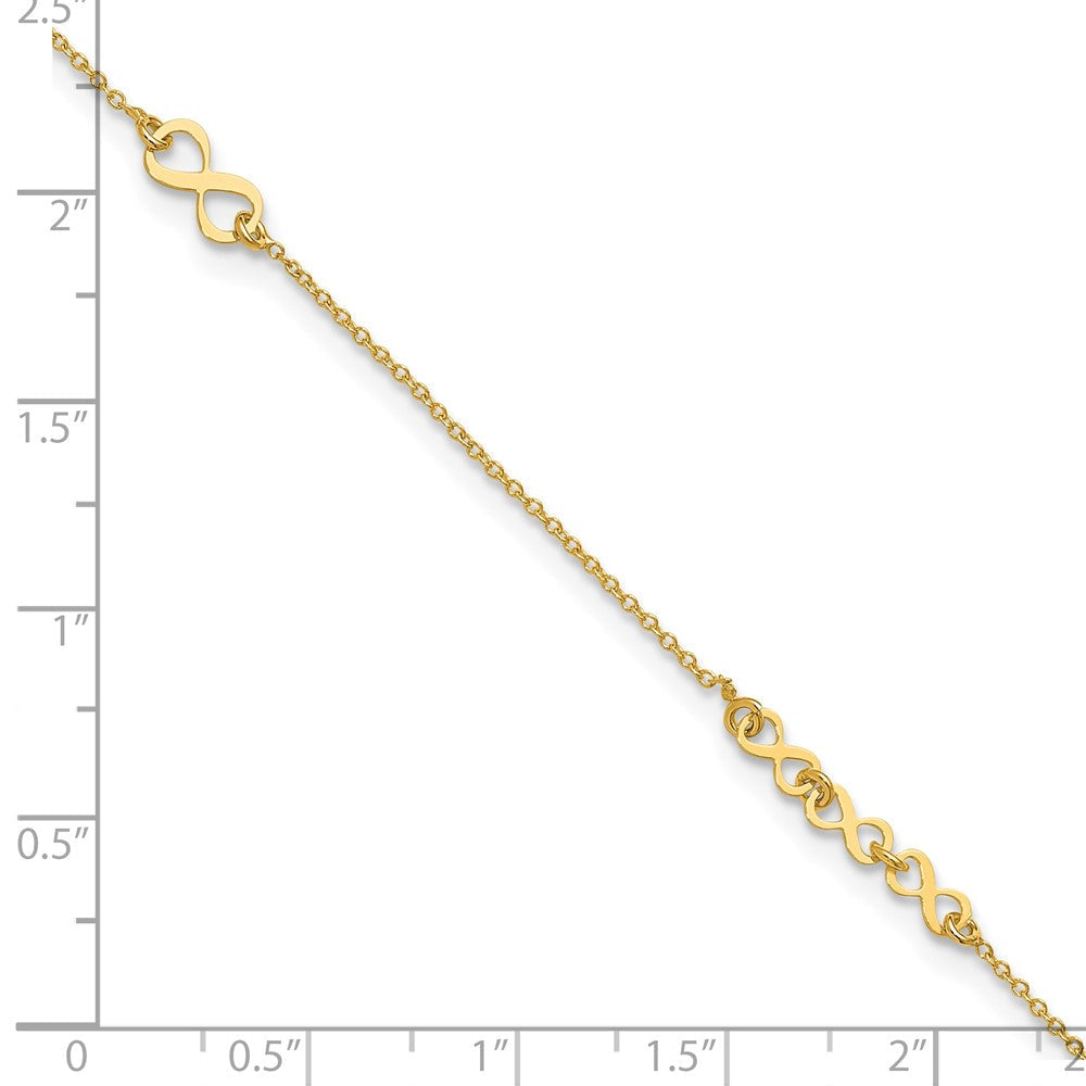 10K Gelbgold Poliert und Diamant-cut Unendlichkeit 10 Zoll Plus 1 Zoll Verlängerung. Fußkettchen