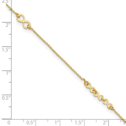 10K Gelbgold Poliert und Diamant-cut Unendlichkeit 10 Zoll Plus 1 Zoll Verlängerung. Fußkettchen