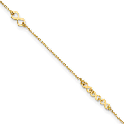 10K Gelbgold Poliert und Diamant-cut Unendlichkeit 10 Zoll Plus 1 Zoll Verlängerung. Fußkettchen