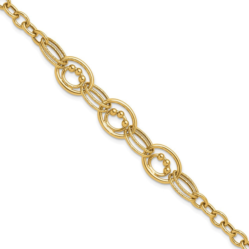 10K Gelbgold Poliert und Strukturiert Fantasieglieder Armband