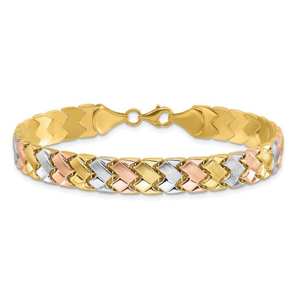 10K Bicolor Weiß Rhodium Poliert/satin Fantasieglieder Armband