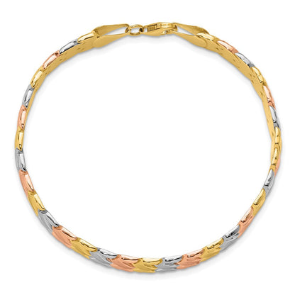 10K Bicolor Weiß Rhodium Poliert/satin Fantasieglieder Armband