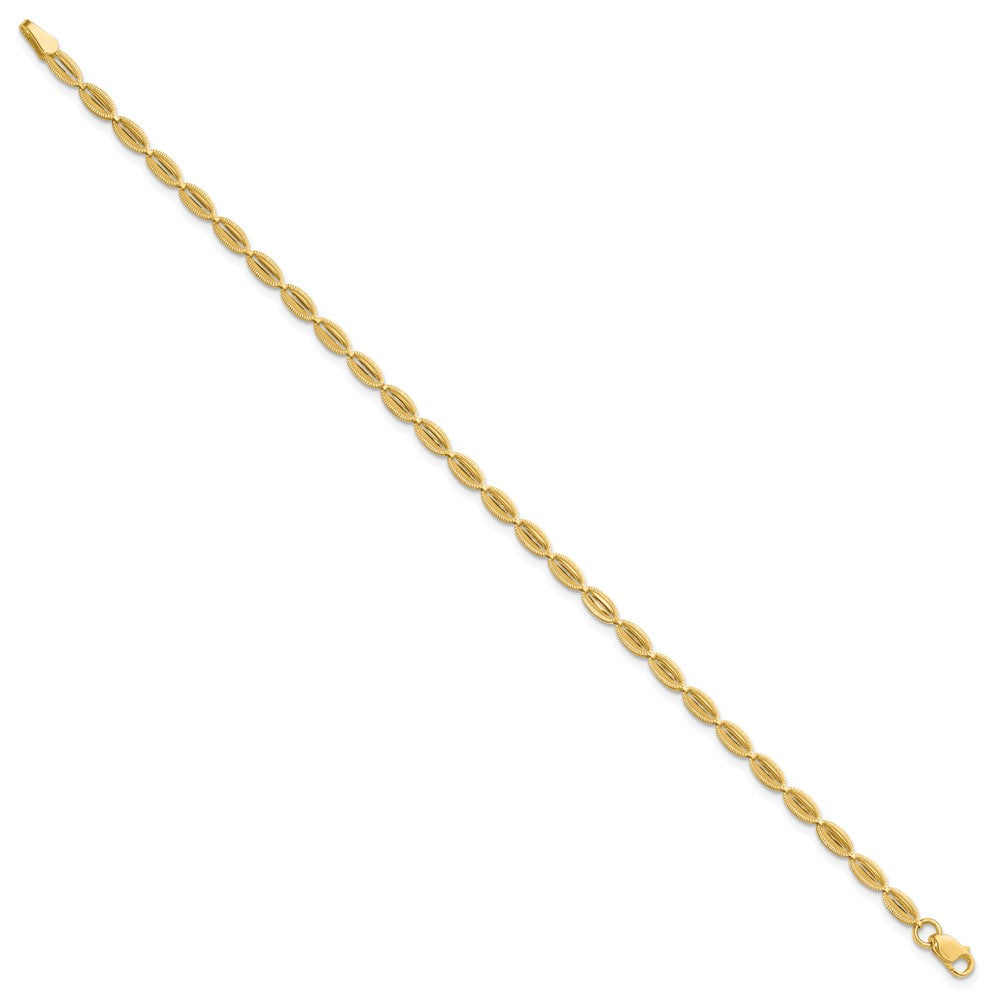 10K Gelbgold Poliert und Strukturiert Fantasie Oval Glieder Armband