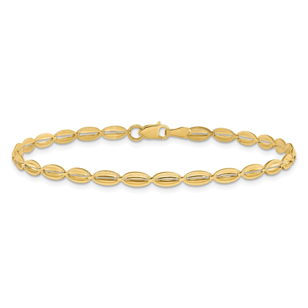 10K Gelbgold Poliert und Strukturiert Fantasie Oval Glieder Armband