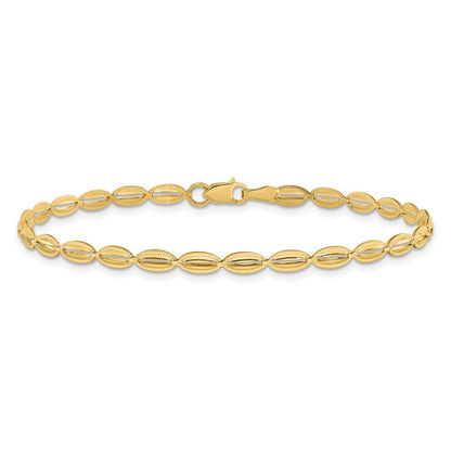 10K Gelbgold Poliert und Strukturiert Fantasie Oval Glieder Armband