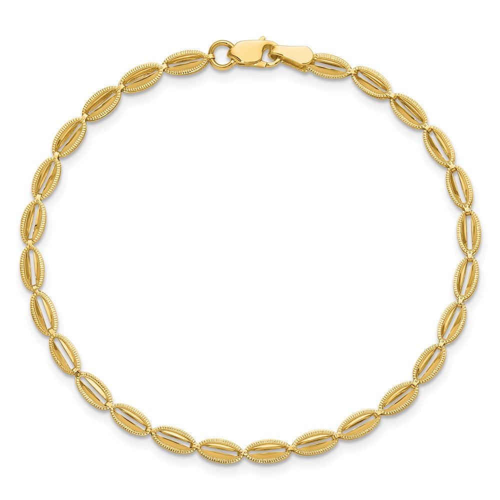 10K Gelbgold Poliert und Strukturiert Fantasie Oval Glieder Armband