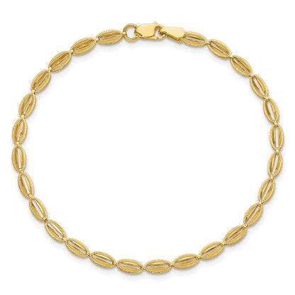 10K Gelbgold Poliert und Strukturiert Fantasie Oval Glieder Armband