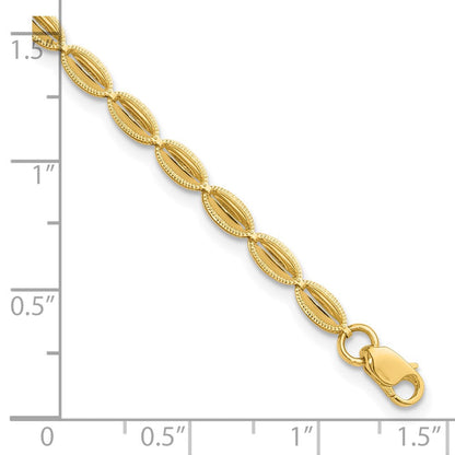 10K Gelbgold Poliert und Strukturiert Fantasie Oval Glieder Armband