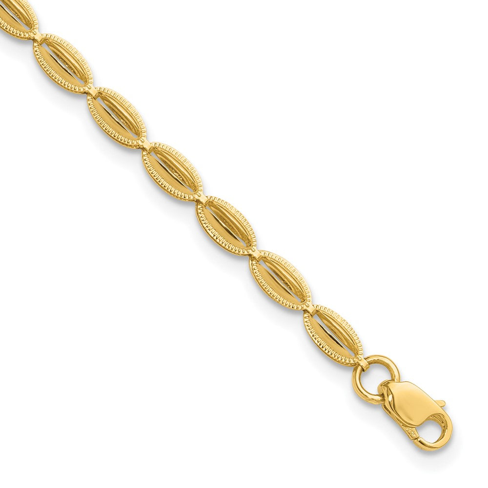10K Gelbgold Poliert und Strukturiert Fantasie Oval Glieder Armband
