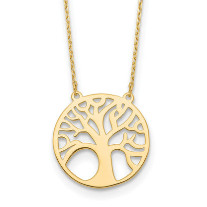 10K Gelbgold Poliert Baum Of Leben Halskette