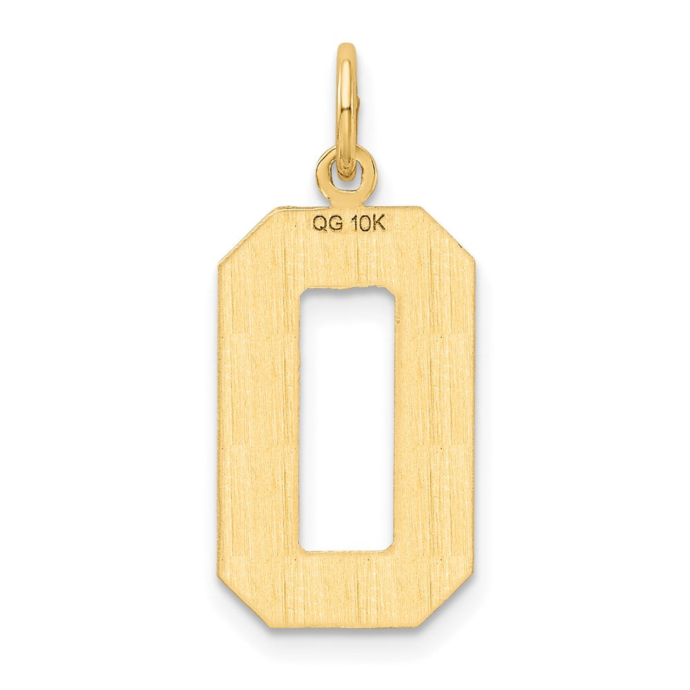 10K Gelbgold Groß Gebürstet Diamantiert Zahl 0 Charm