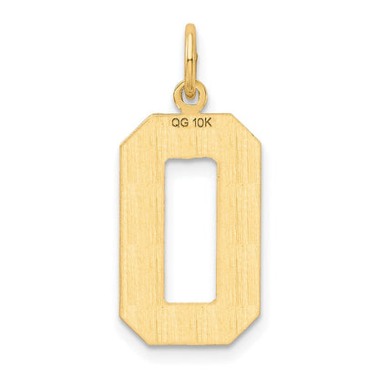 10K Gelbgold Groß Gebürstet Diamantiert Zahl 0 Charm