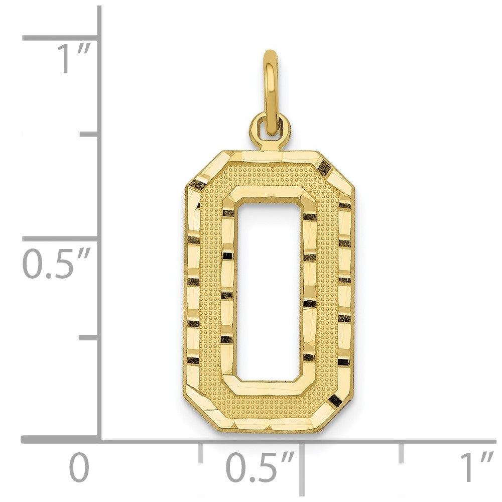 10K Gelbgold Groß Gebürstet Diamantiert Zahl 0 Charm