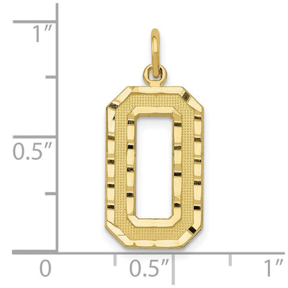 10K Gelbgold Groß Gebürstet Diamantiert Zahl 0 Charm