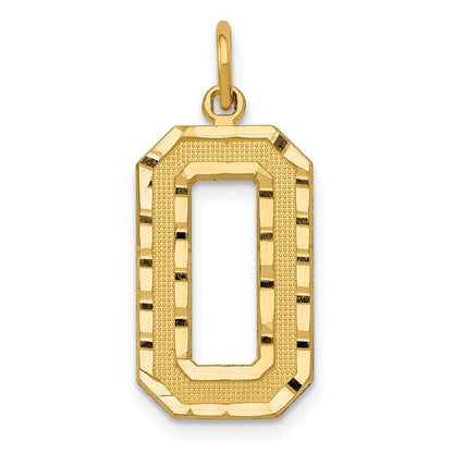 10K Gelbgold Groß Gebürstet Diamantiert Zahl 0 Charm