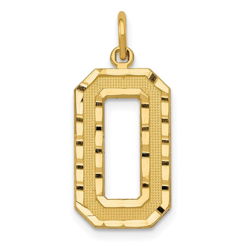 10K Gelbgold Groß Gebürstet Diamantiert Zahl 0 Charm