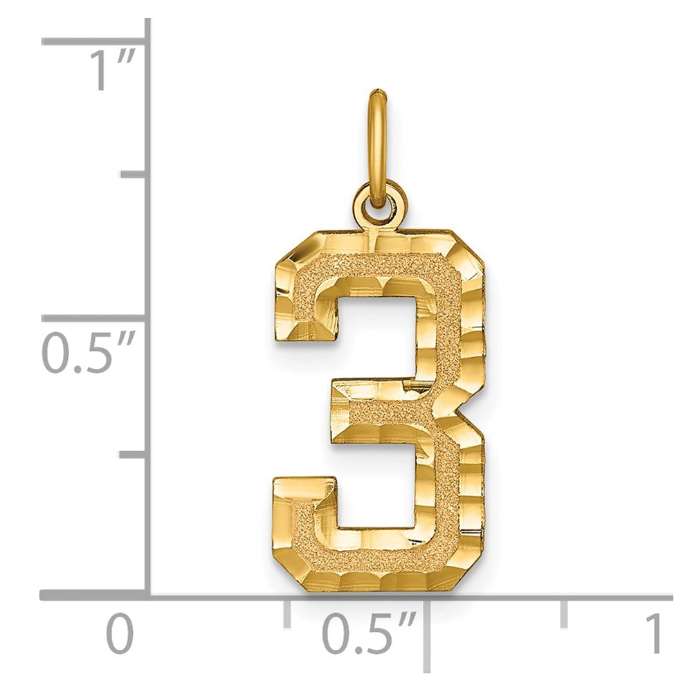 10K Gelbgold 10ky Casted Groß Diamantiert Zahl 3 Charm