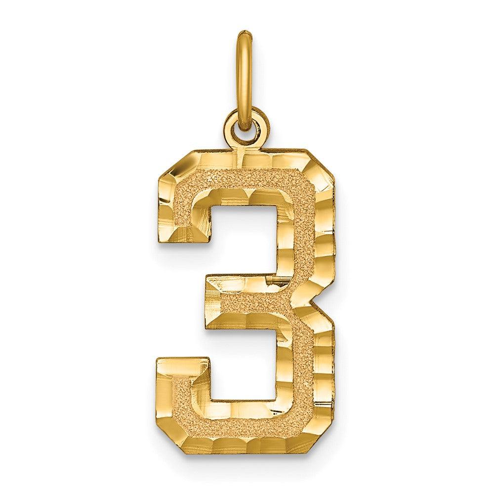 10K Gelbgold 10ky Casted Groß Diamantiert Zahl 3 Charm